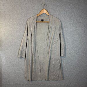 Talbots Grey Merino Wool Open Cardigan 3/4 sleeve Size XL